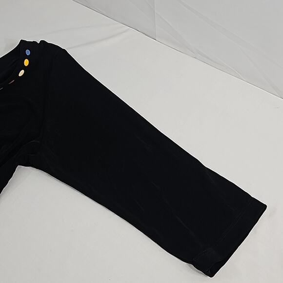 Womens Sz 1X Black Slinky Brand Stretchy Colorful Beaded V-neck Made in USA Top - Picture 5 of 11